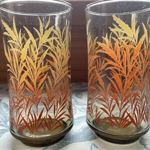 Vintage Libbey Wheat Pattern Glass Set - Orange and Yellow
